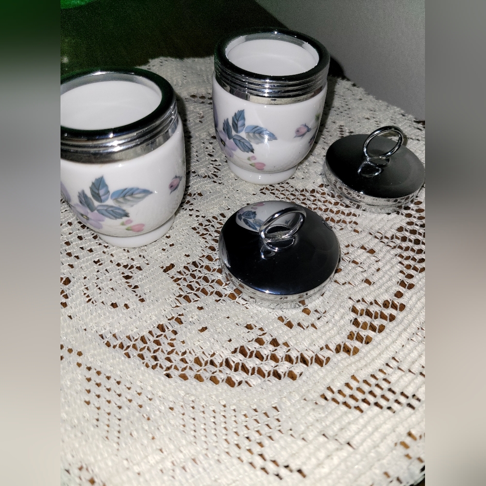 Pair Royal Worcester Porcelain England Egg Coddlers Coddler Cookware